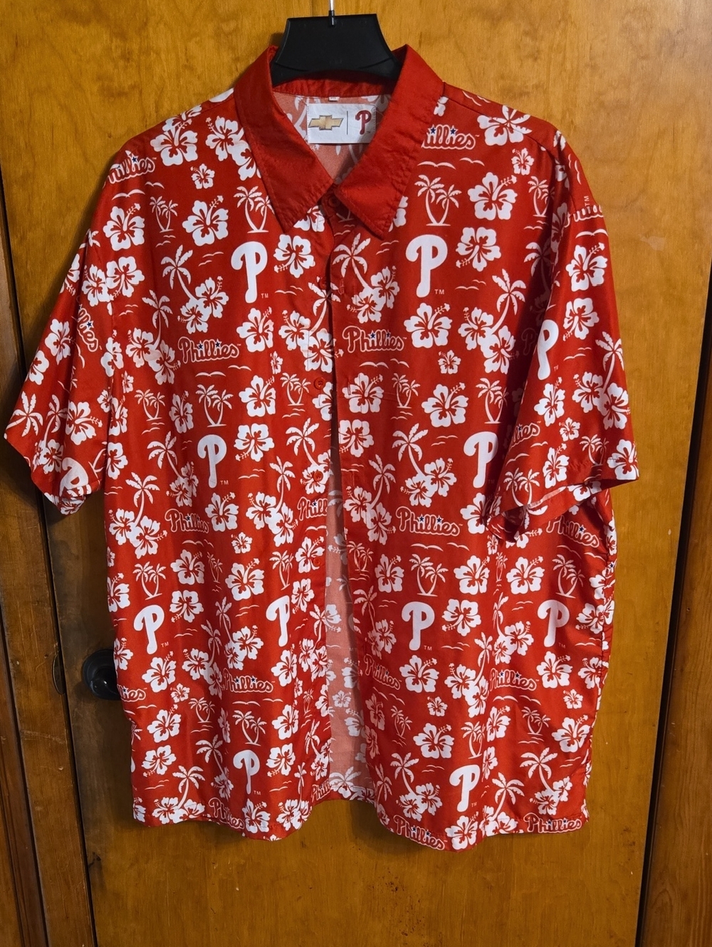 Phillies Red Hawaiian-Print Button-Down Shirt